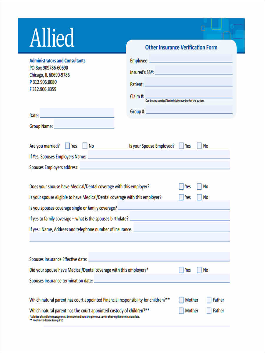 FREE 6+ Dental Insurance Verification Forms in PDF