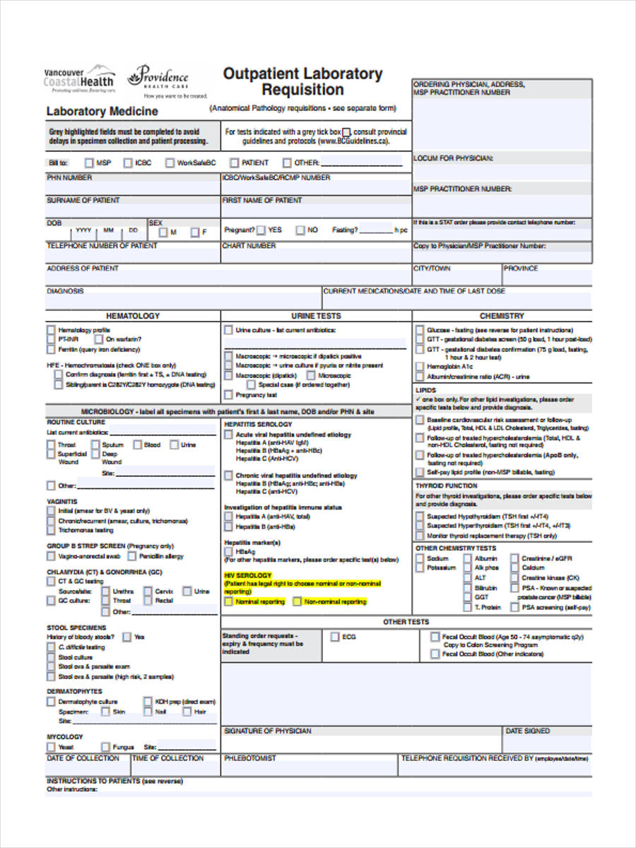 Lab Requisition Form Pdf