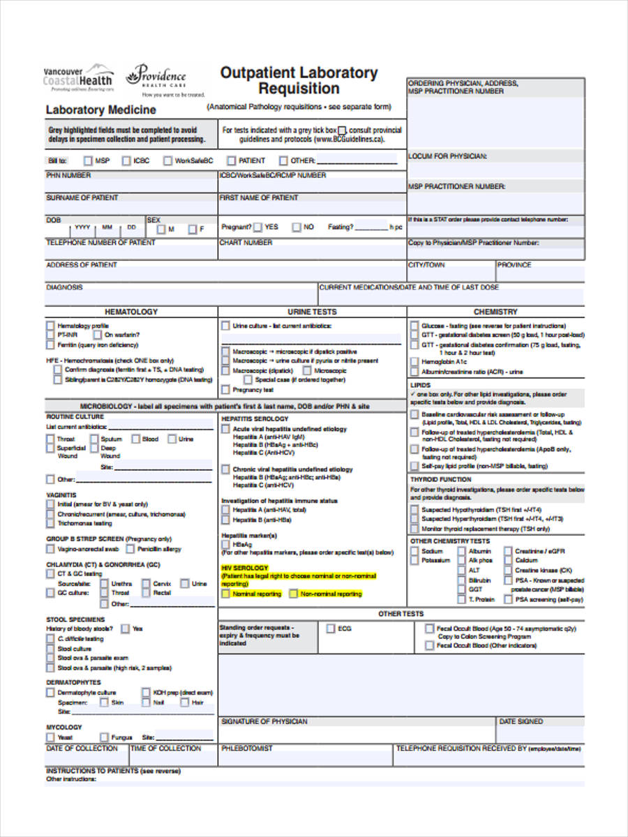 FREE 5 Sample Lab Requisition Forms In PDF