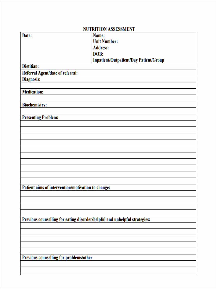 FREE 16 Nutrition Assessment Form Samples PDF MS Word Google Docs