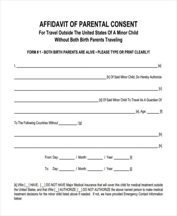 parental consent affidavit