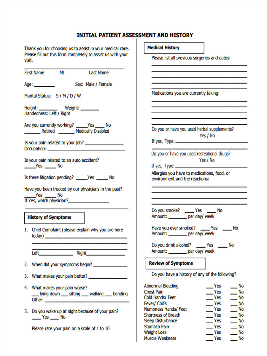 FREE 10+ Sample Initial Assessment Forms in PDF | Excel | Ms Word