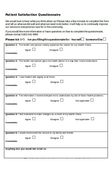 patient satisfaction questionnaire form