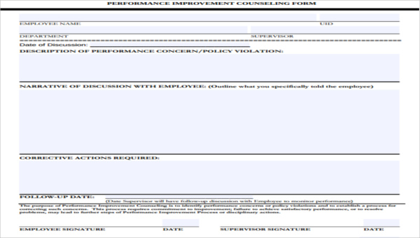 performance counseling forms free sample example format download