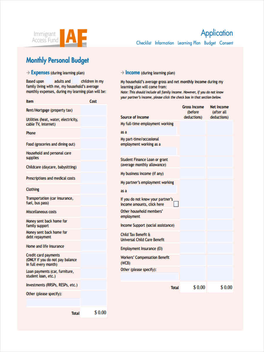 9+ Personal Budget Forms - Free Sample, Example Format 