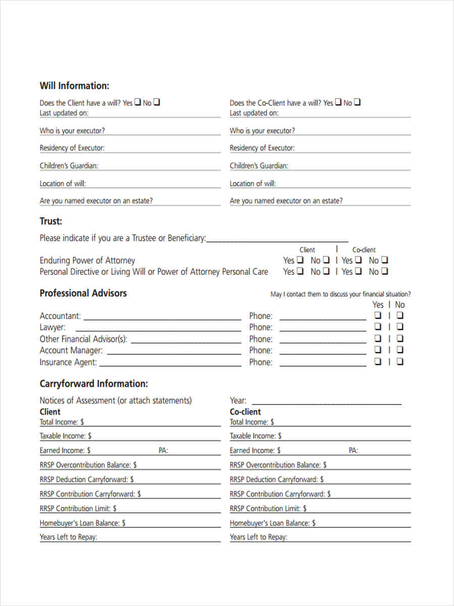 personal financial form