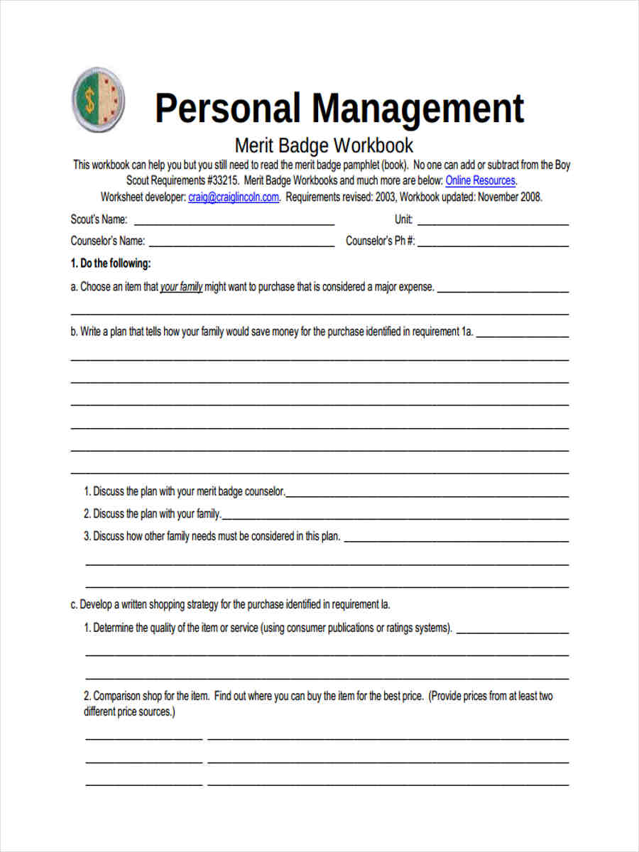 sample budget personal management merit badge