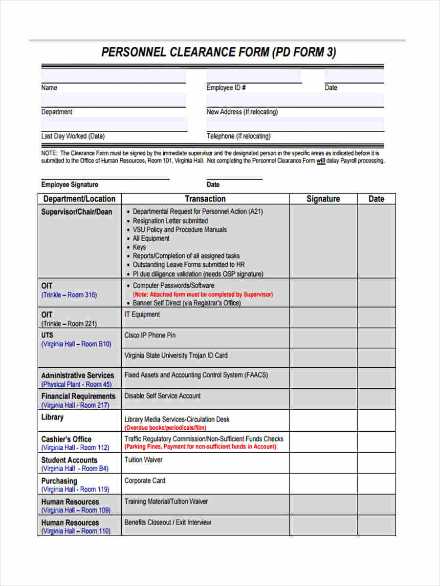 FREE 8+ Sample Resignation Clearance Forms in MS Word PDF