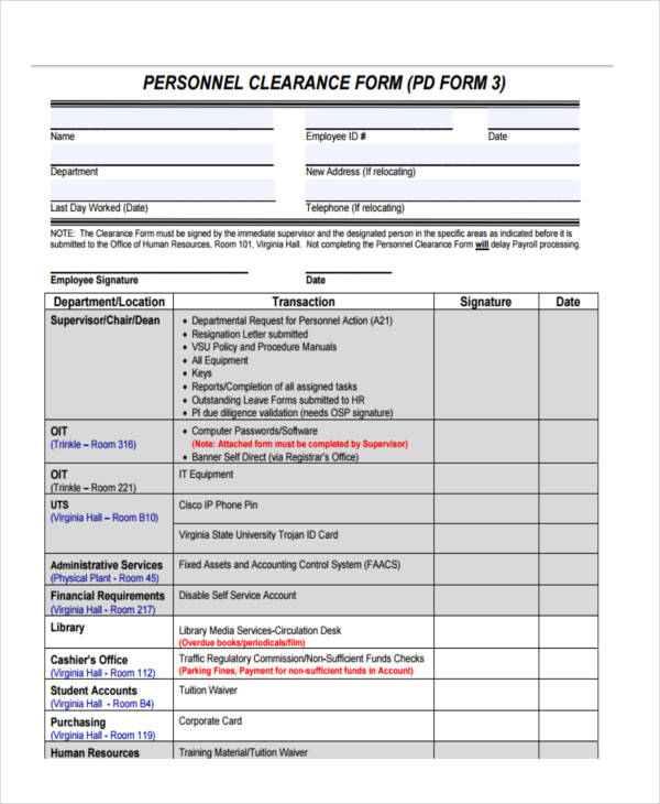 personnel staff clearance