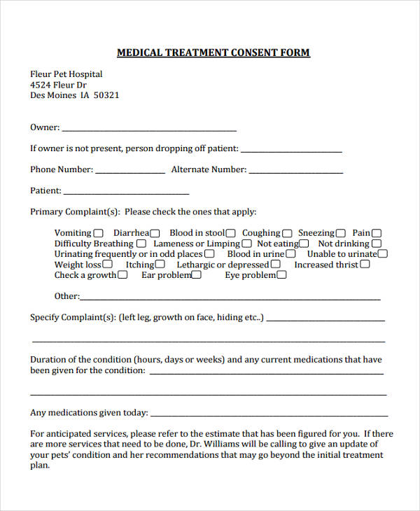 Printable Vet Consent Form