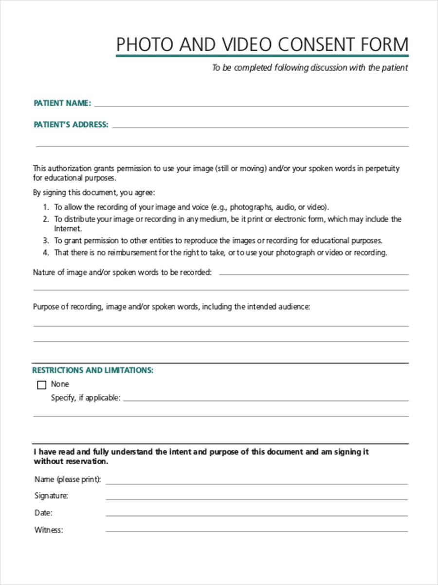 Photo And Video Consent Form Template