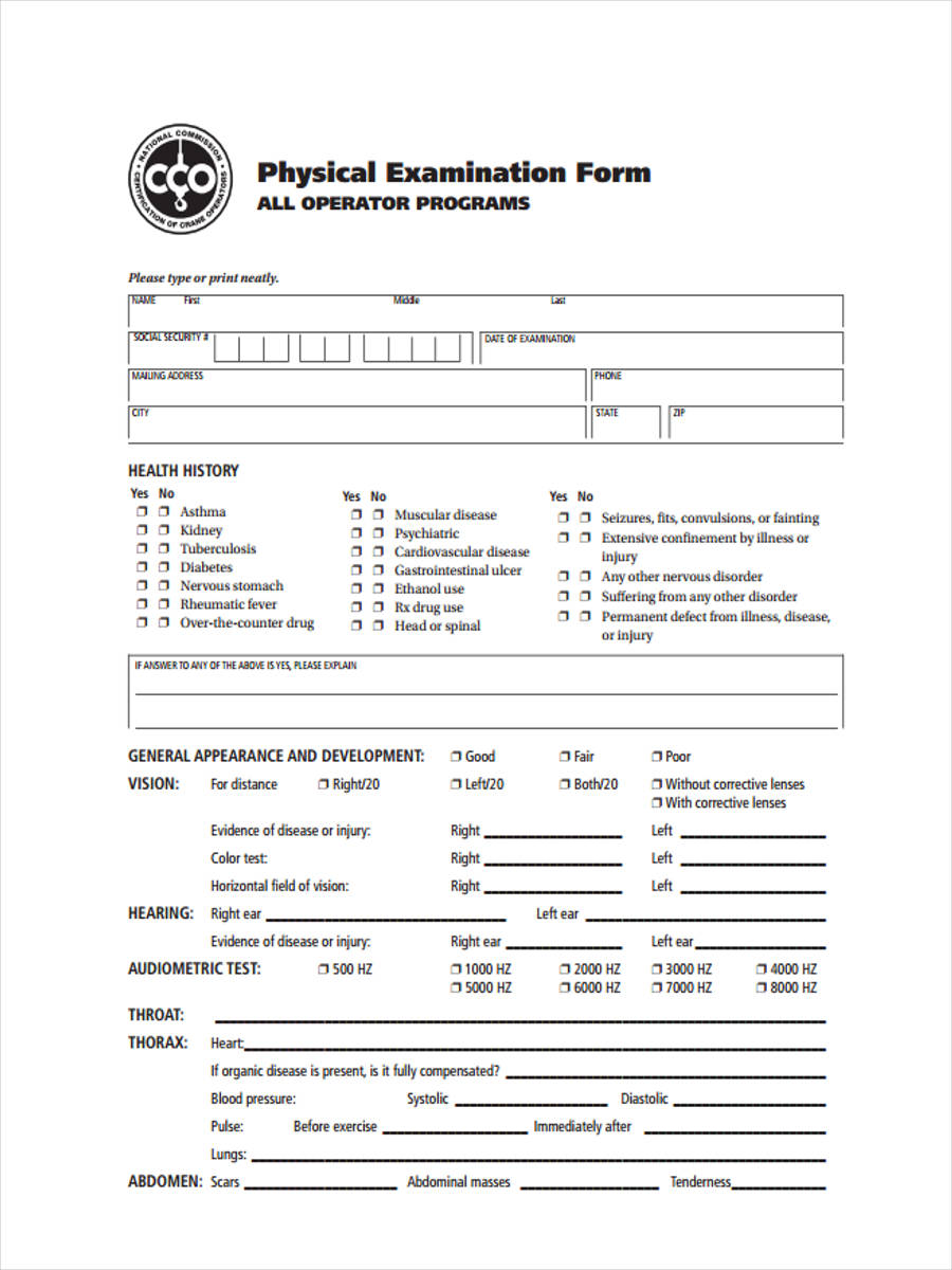 physical exam form