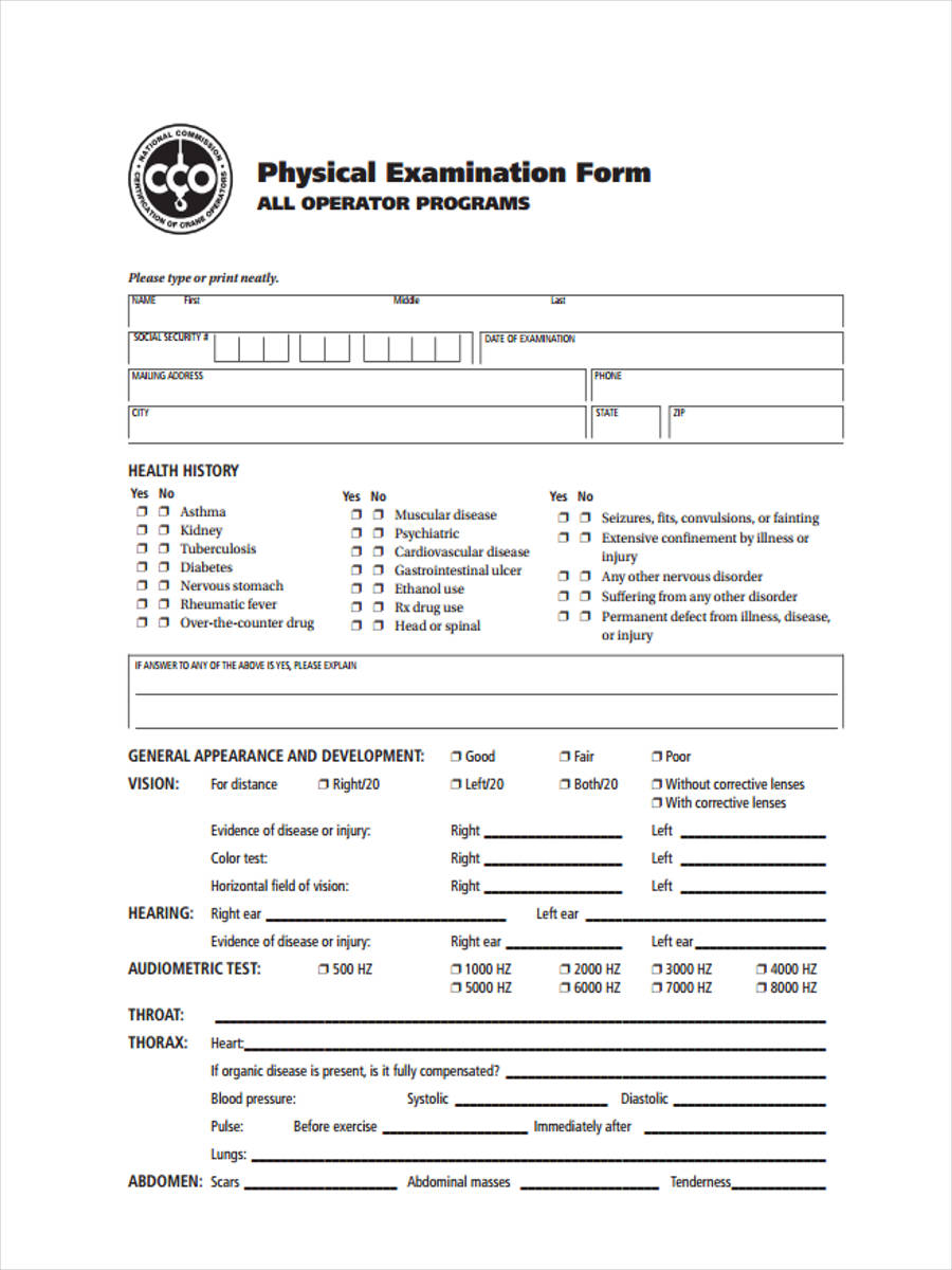 Printable Blank Physical Form