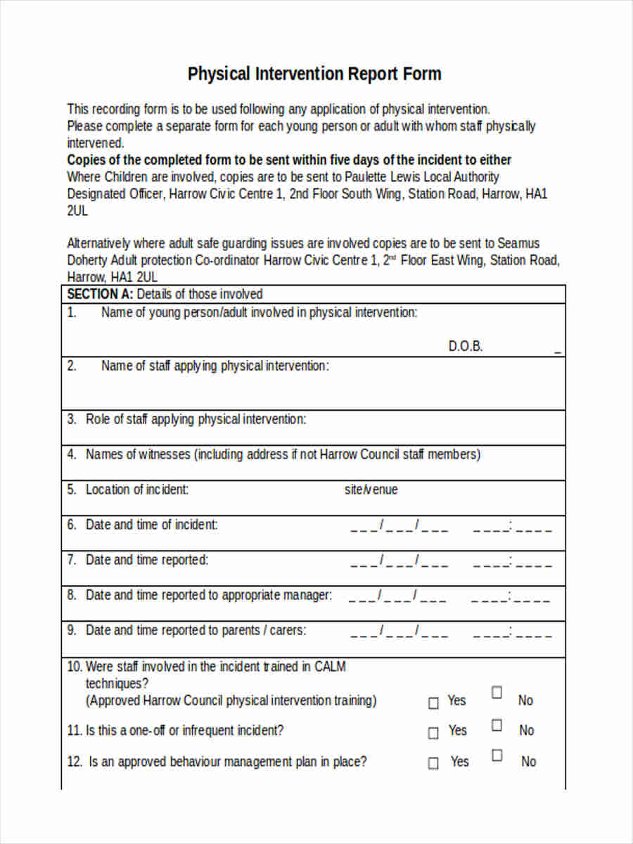 FREE 22+ Physical Report Forms in PDF  Ms Word For Intervention Report Template