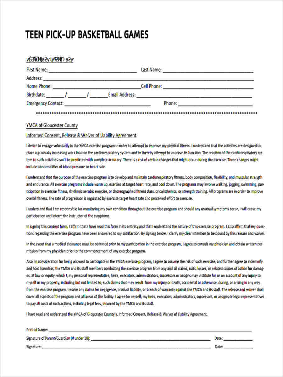 pickup basketball waiver