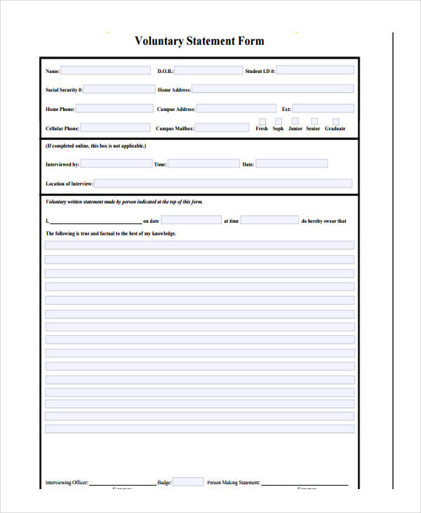 FREE 8+ Voluntary Statement Forms in MS Word PDF