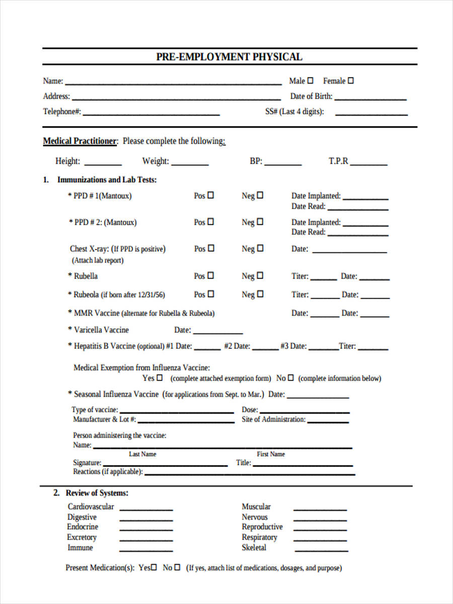 FREE 5+ Employment Physical Forms in PDF