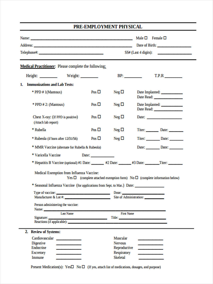 Pre Employment Physical Forms Printable Printable Word Searches