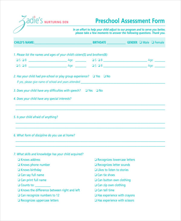 FREE 10+ School Assessment Form Samples in PDF