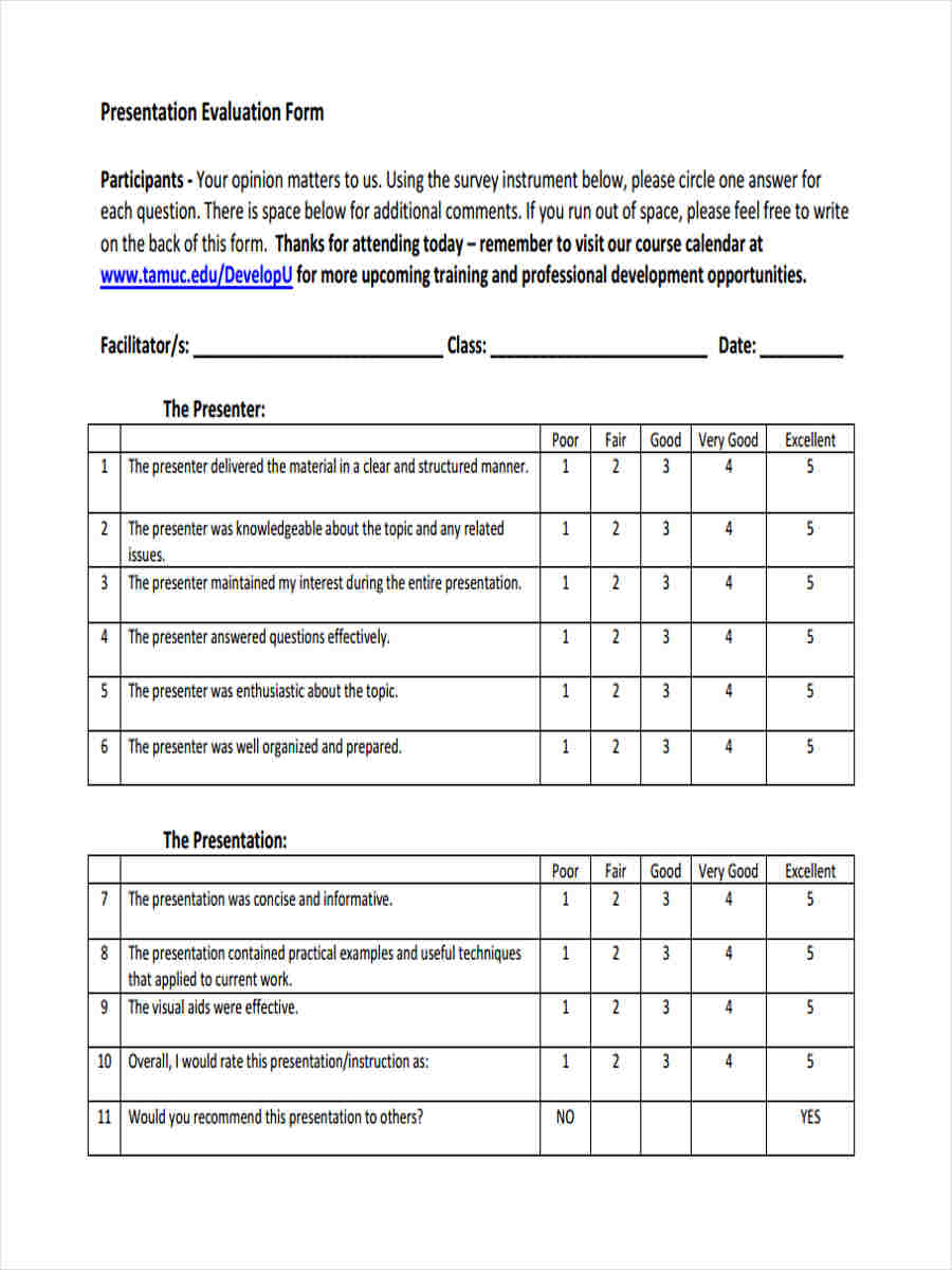 presentation feedback form