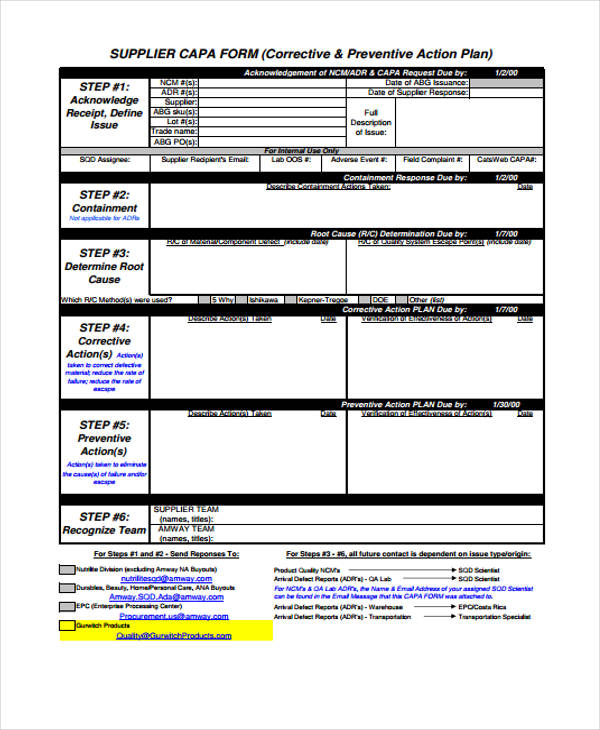 Preventative Action Plan File Sample FREE 8+ Preventive Action Forms in PDF | Ms Word | Excel