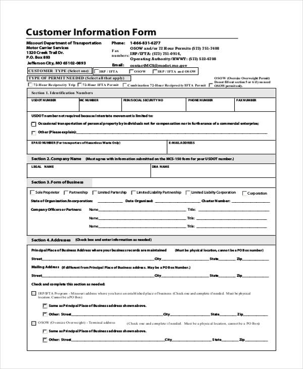 free-10-customer-information-forms-in-pdf-ms-word-excel