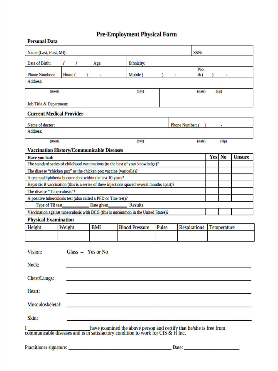 Free Printable Physical Exam Forms Printable Form, Templates and Letter