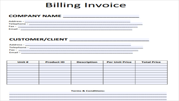 printable service invoice template