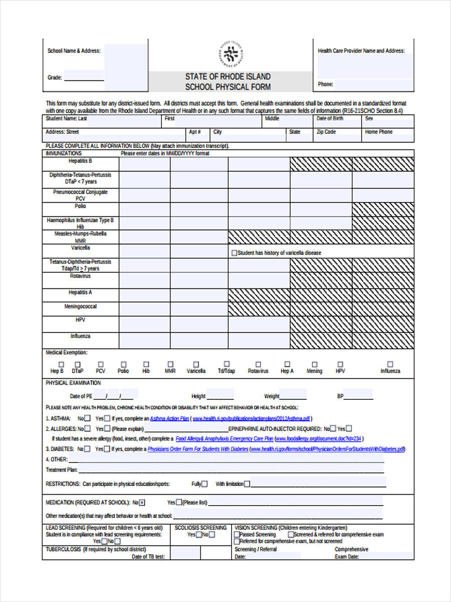 printable school physical