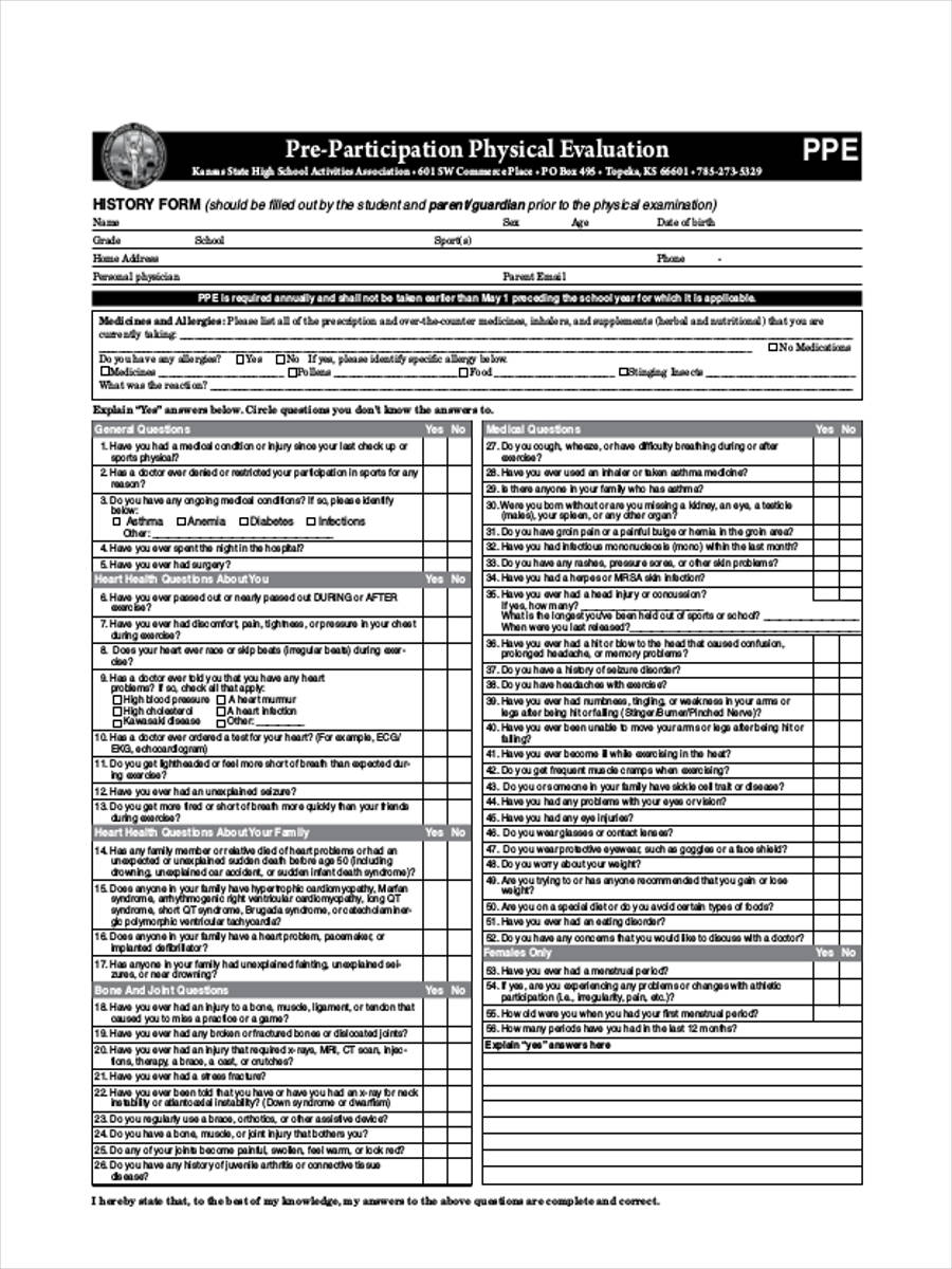 Free Printable Sports Physical Form Printable Templates