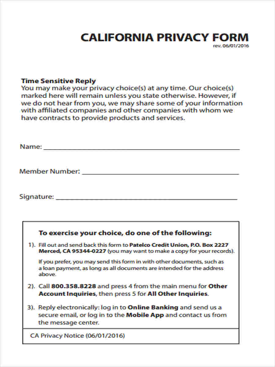 privacy notice form template