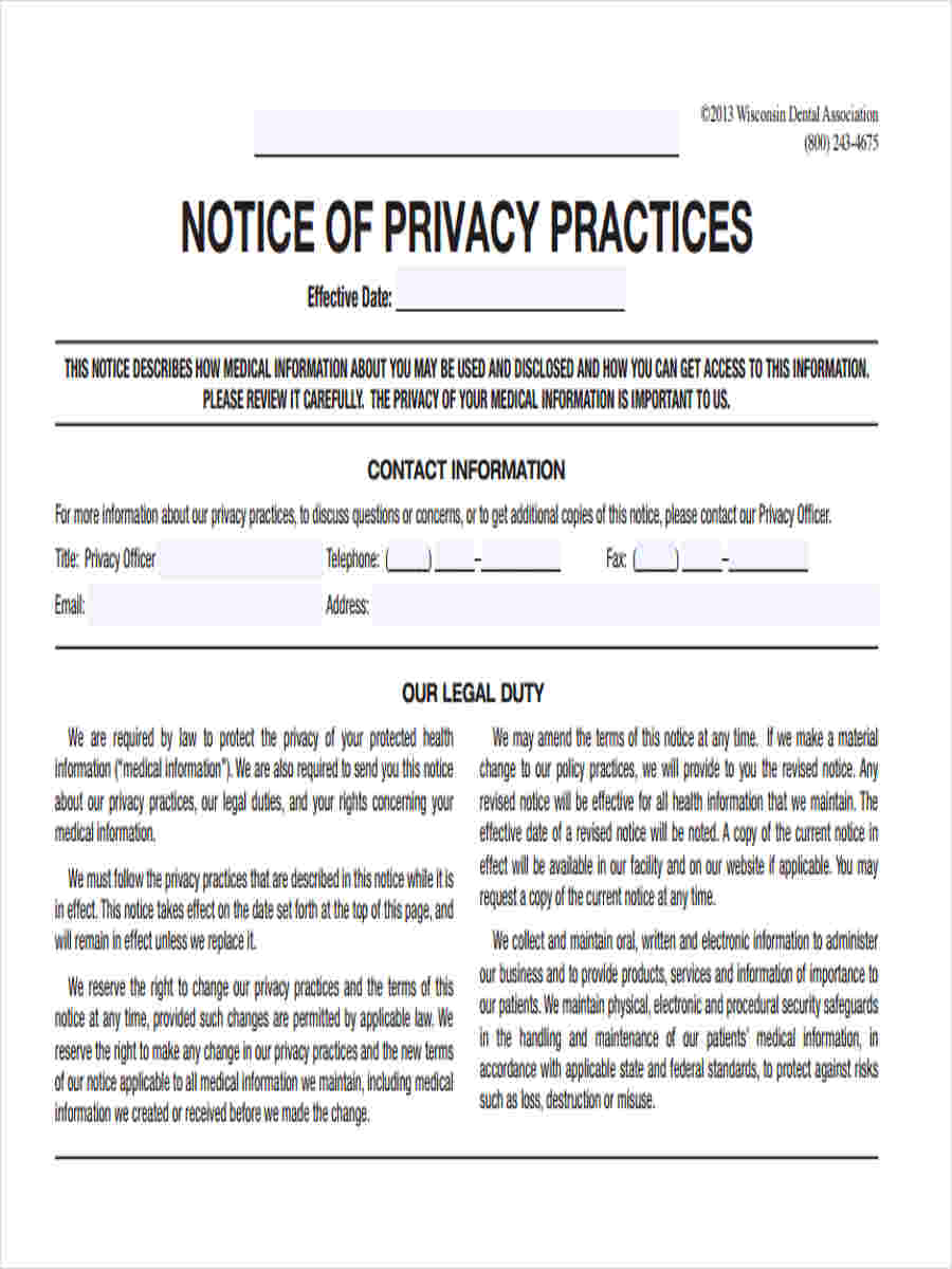 Printable Notice Of Privacy Practices Template