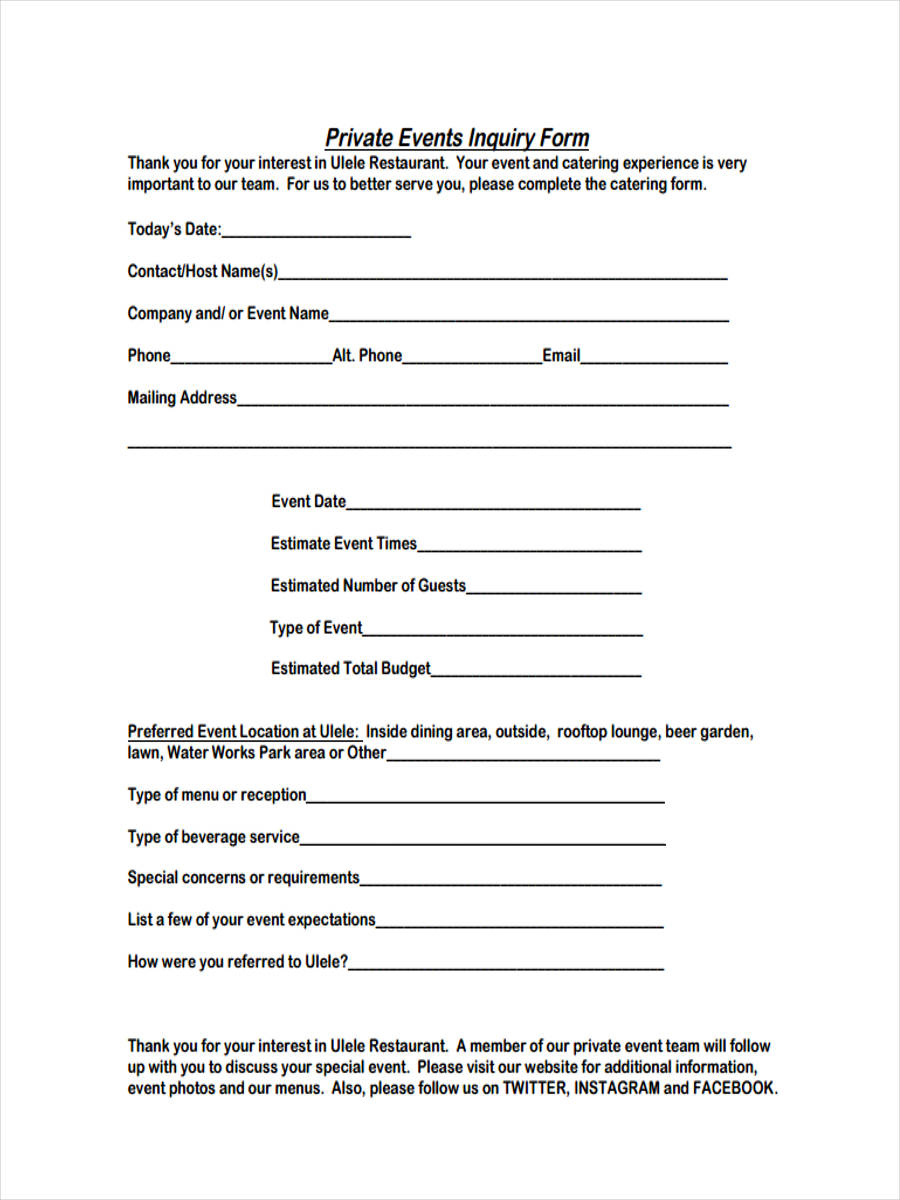 Event Inquiry Form Template