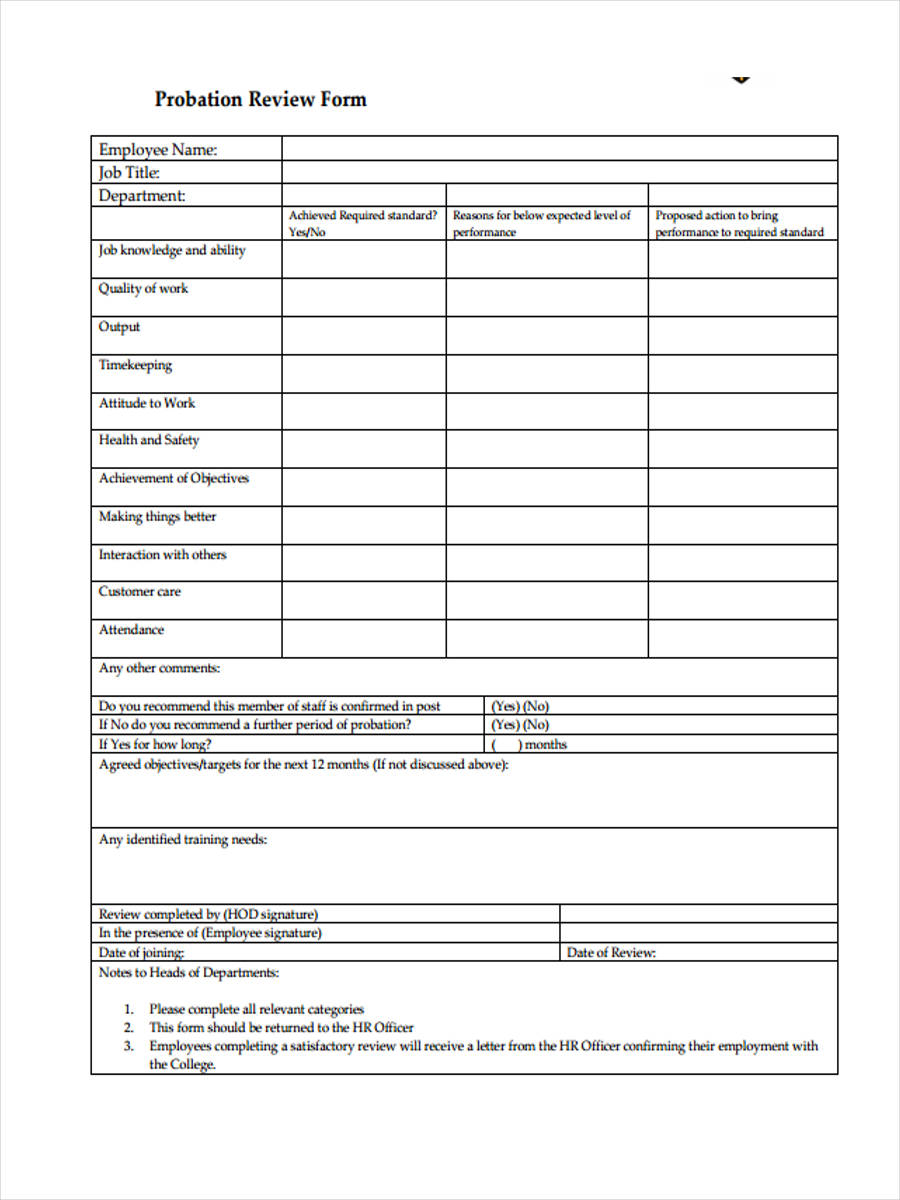 FREE 23+ Probation Review Forms in PDF  Ms Word Pertaining To Probation Meeting Template