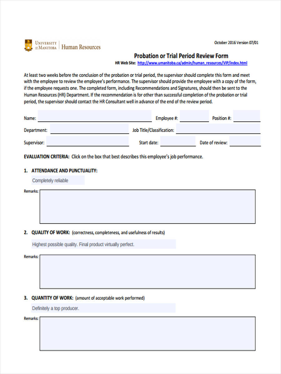 Probation Evaluation Form Sample Images