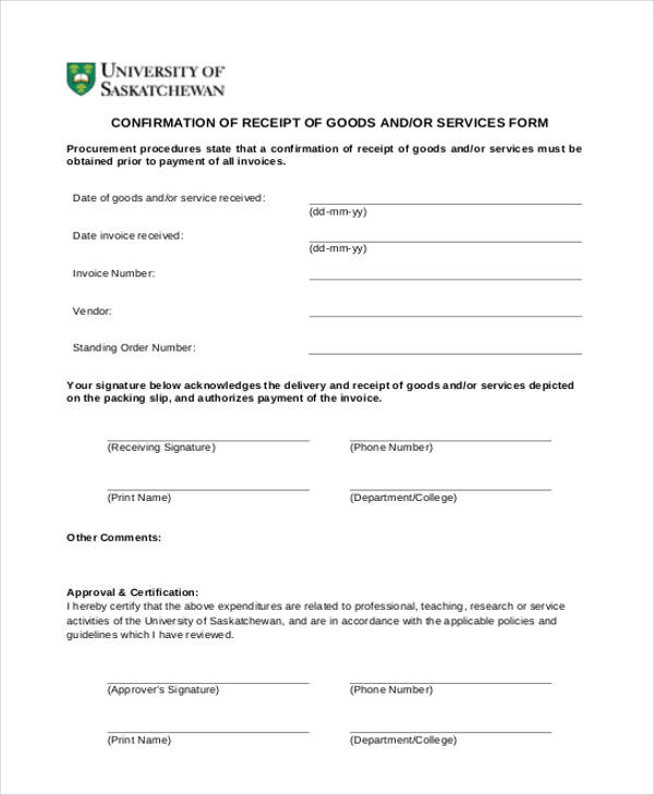 FREE 7+ Delivery Confirmation Forms in PDF