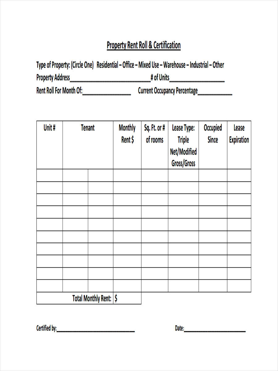 Free 18 Sample Rent Roll Forms In Pdf Ms Word Excel