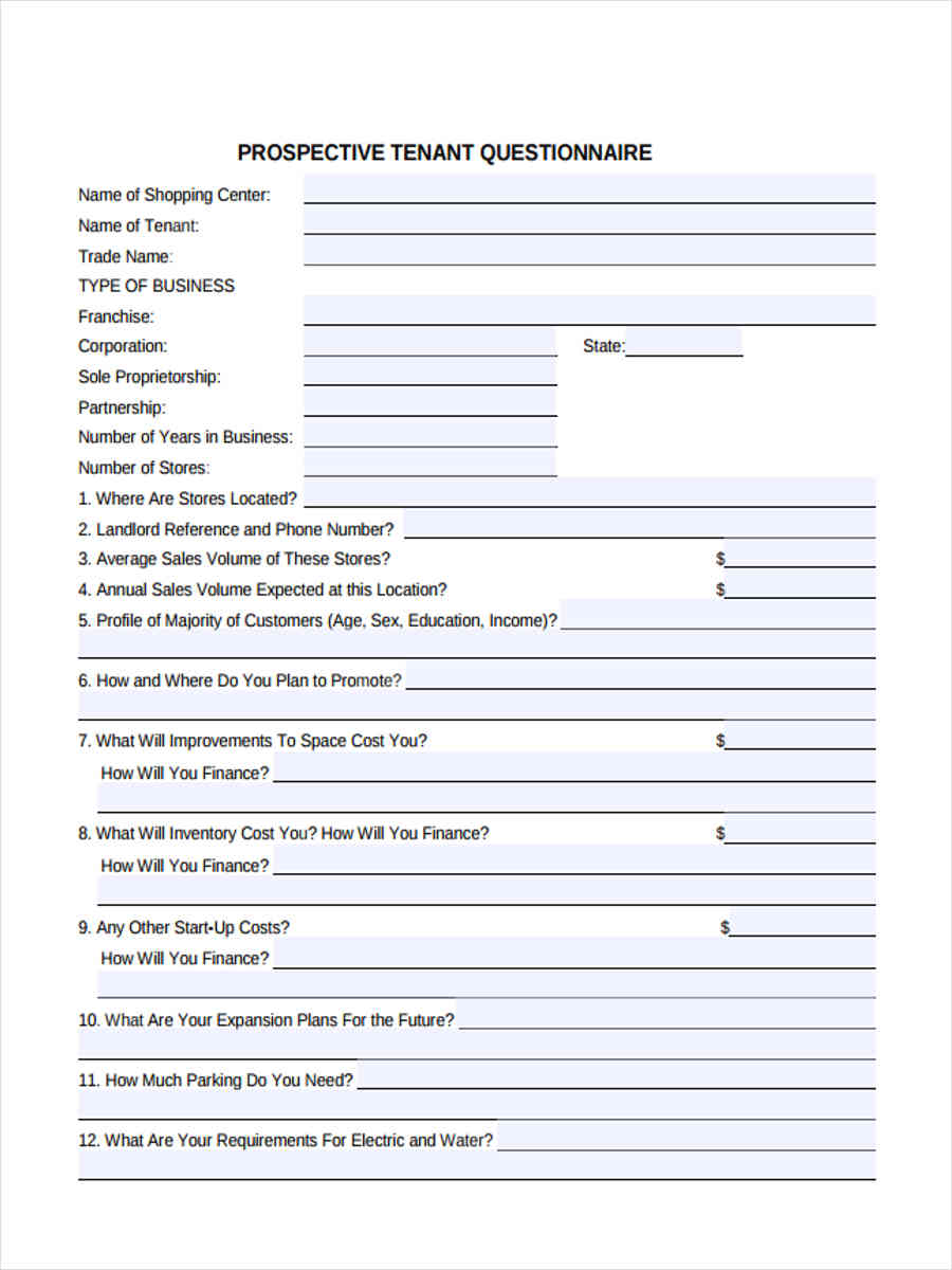 FREE 9+ Tenant Questionnaire Forms in PDF Ms Word