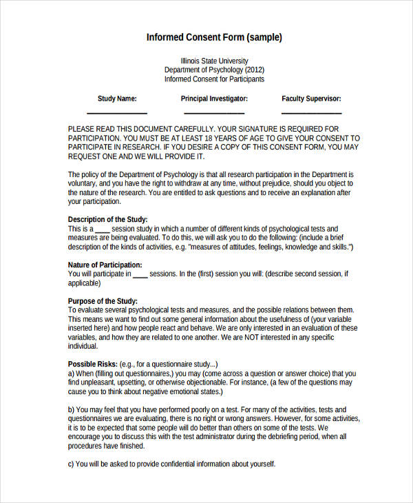 consent form for dissertation research