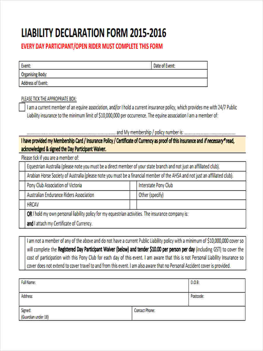 Insurance Declaration Form