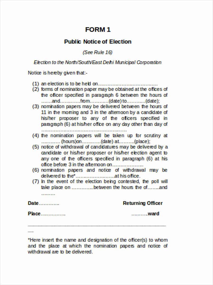 public notice of election form