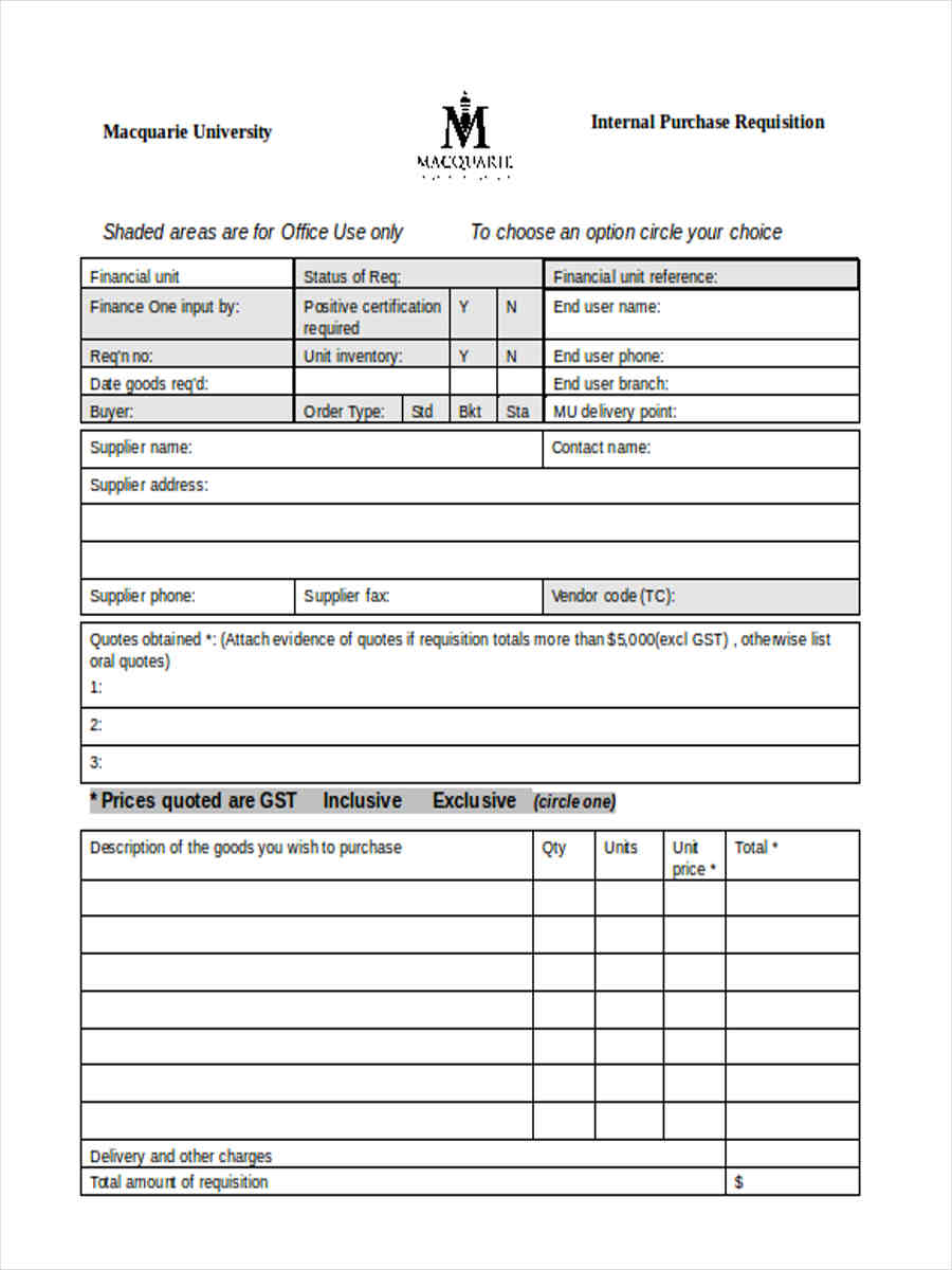 Free 8 Internal Requisition Forms In Pdf