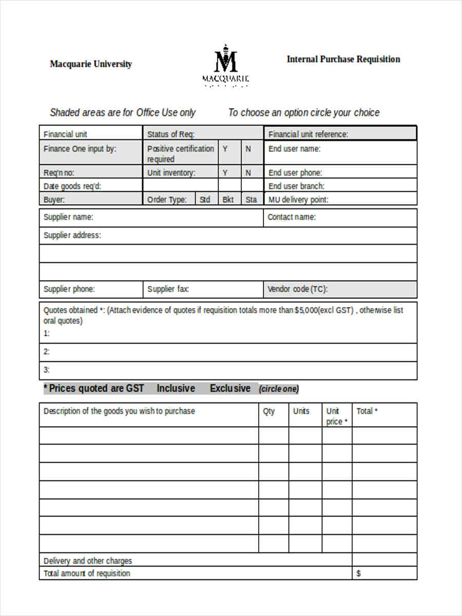 purchase internal requisition