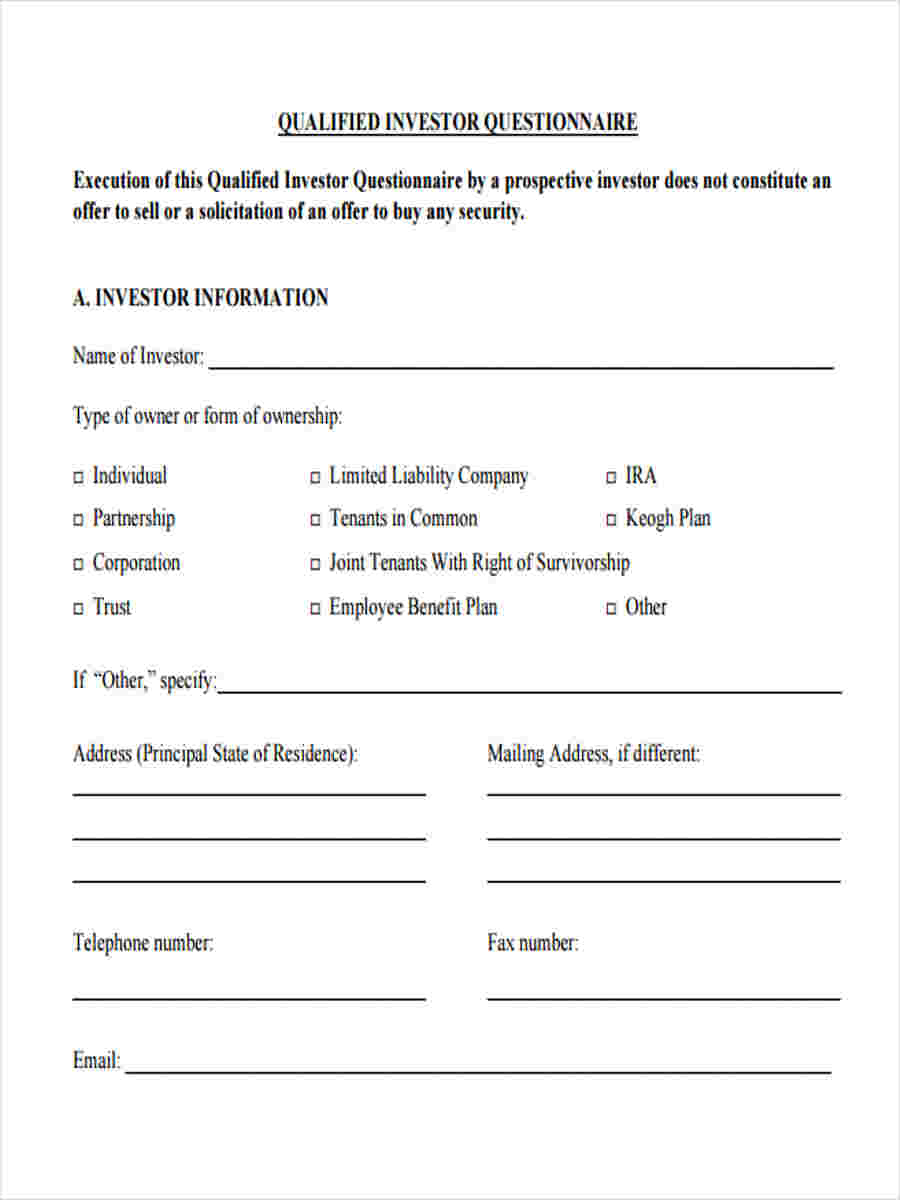 FREE 7+ Sample Investor Questionnaire Forms in MS Word | PDF