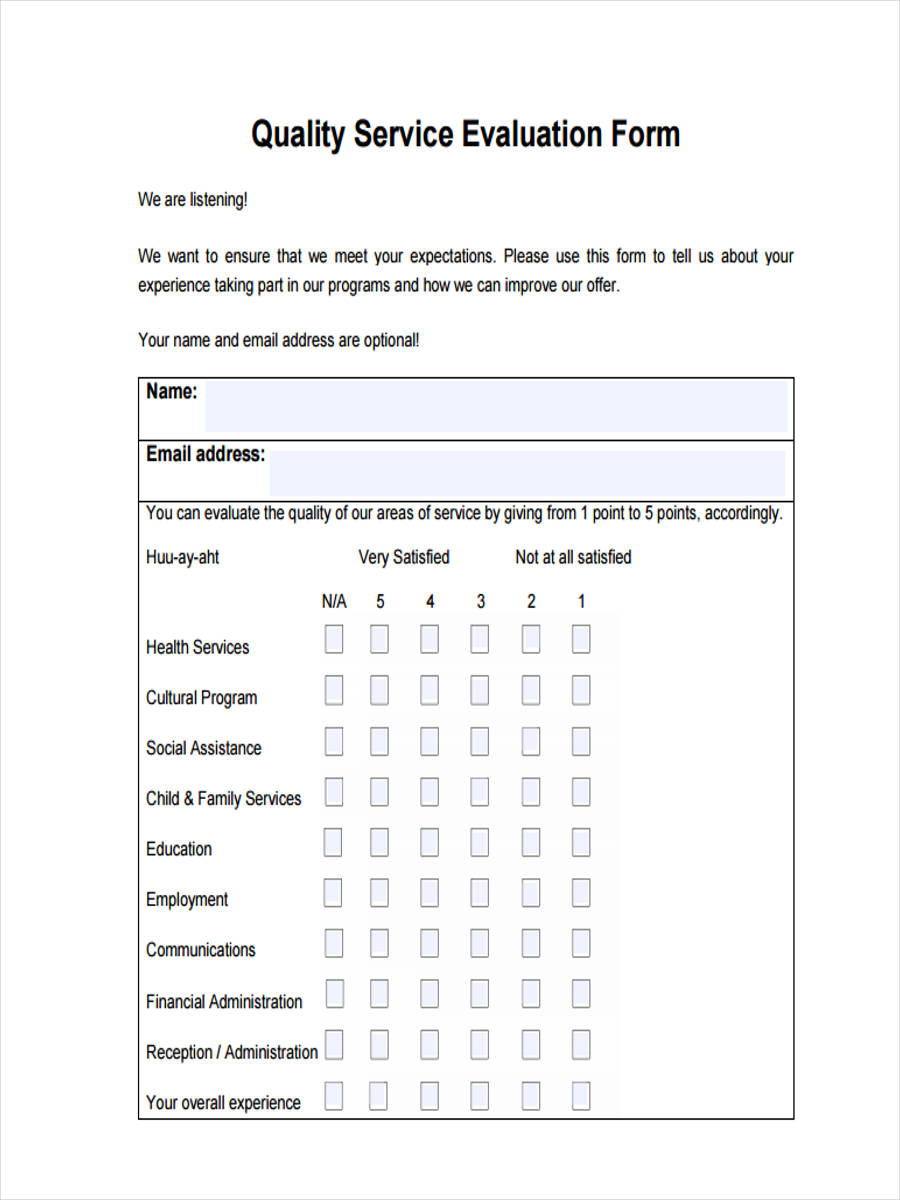 quality evaluation form