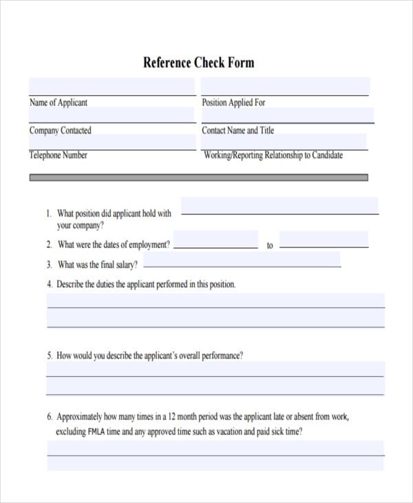 reference check form
