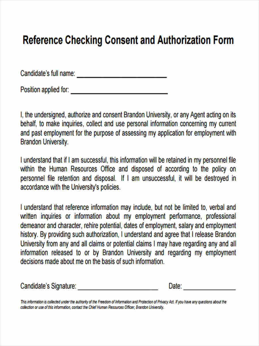 Employment reference consent form