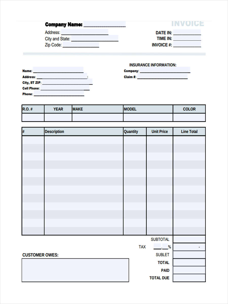 free 9 printable invoice forms in pdf ms word excel