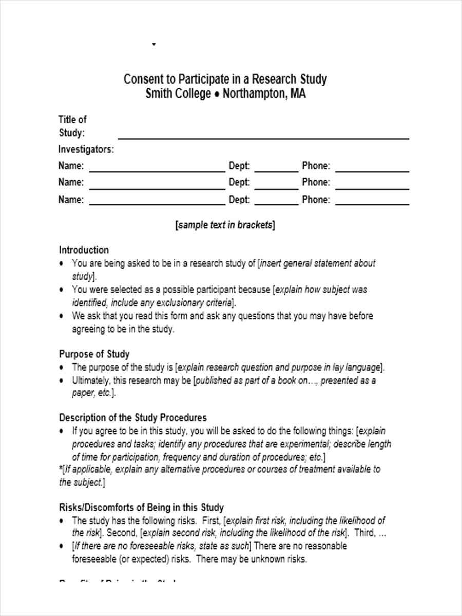 consent form for participants in research