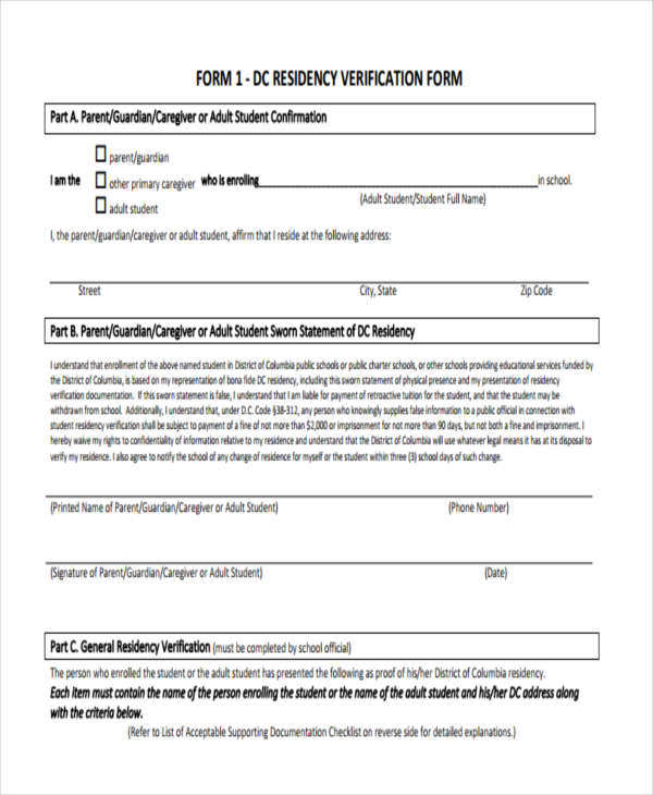 residency verification form
